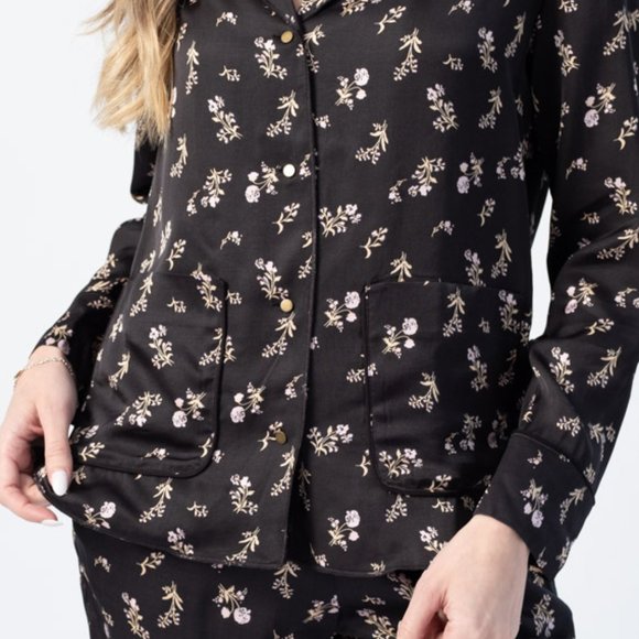 LOVE STORIES Bluemoon Pyjama Top in Black Prairie Flower Print. - Picture 6 of 7
